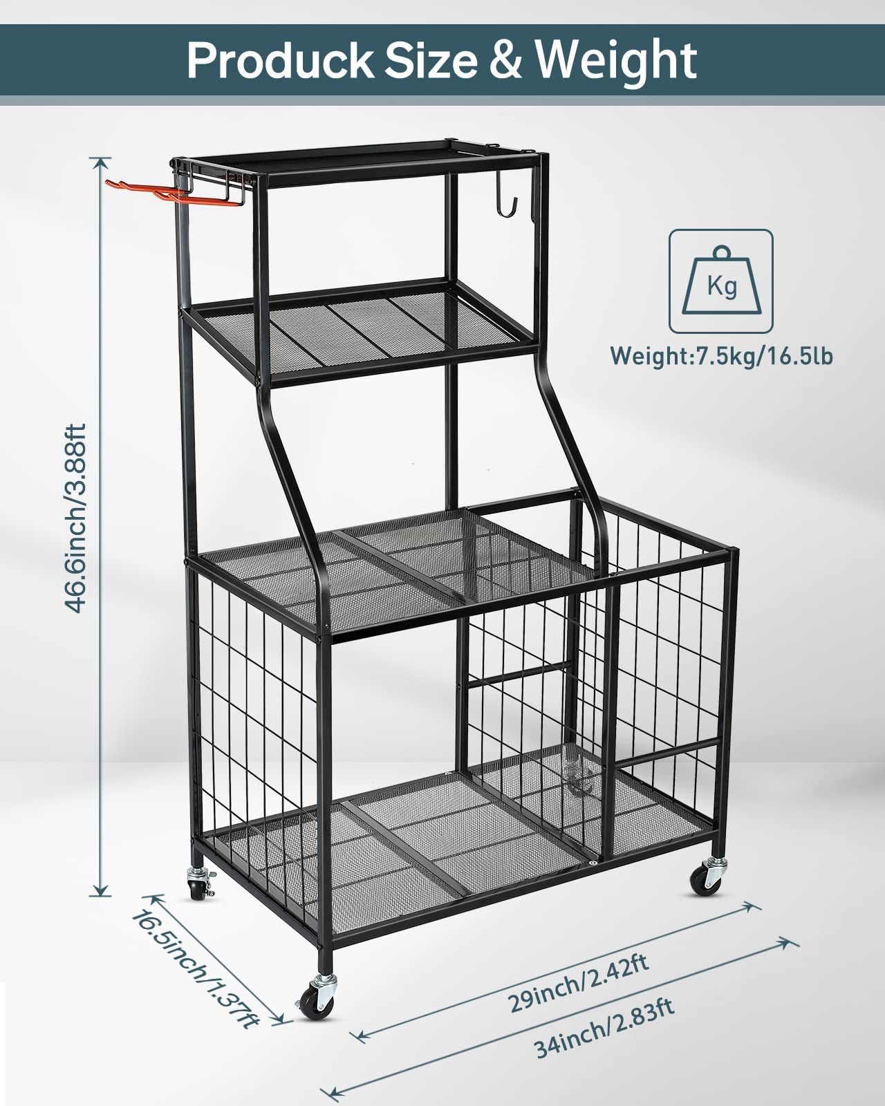 Weight Rack For Dumbbells Storage - Home Gym Storage Yoga Mat Storage Rack Workout Equipment Storage Rack for Kettlebells, Multifunction Exercise Equipment Gym Rack Organizer with Wheels and Hooks