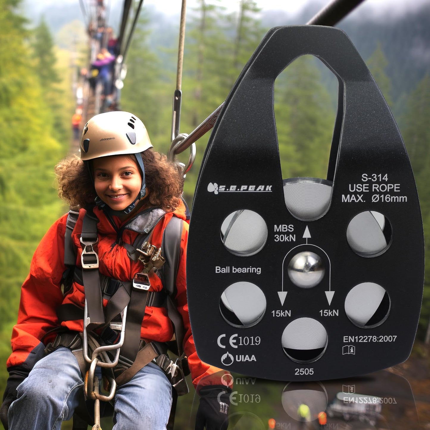 SEPEAK 30kN Large Rescue Pulley Sheave with Swing Plate CE UIAA, Portable Outdoor Climbing Pulley for Backyard Zipline,Fits Rope up to 16 mm/Holds Up to 6750lbs