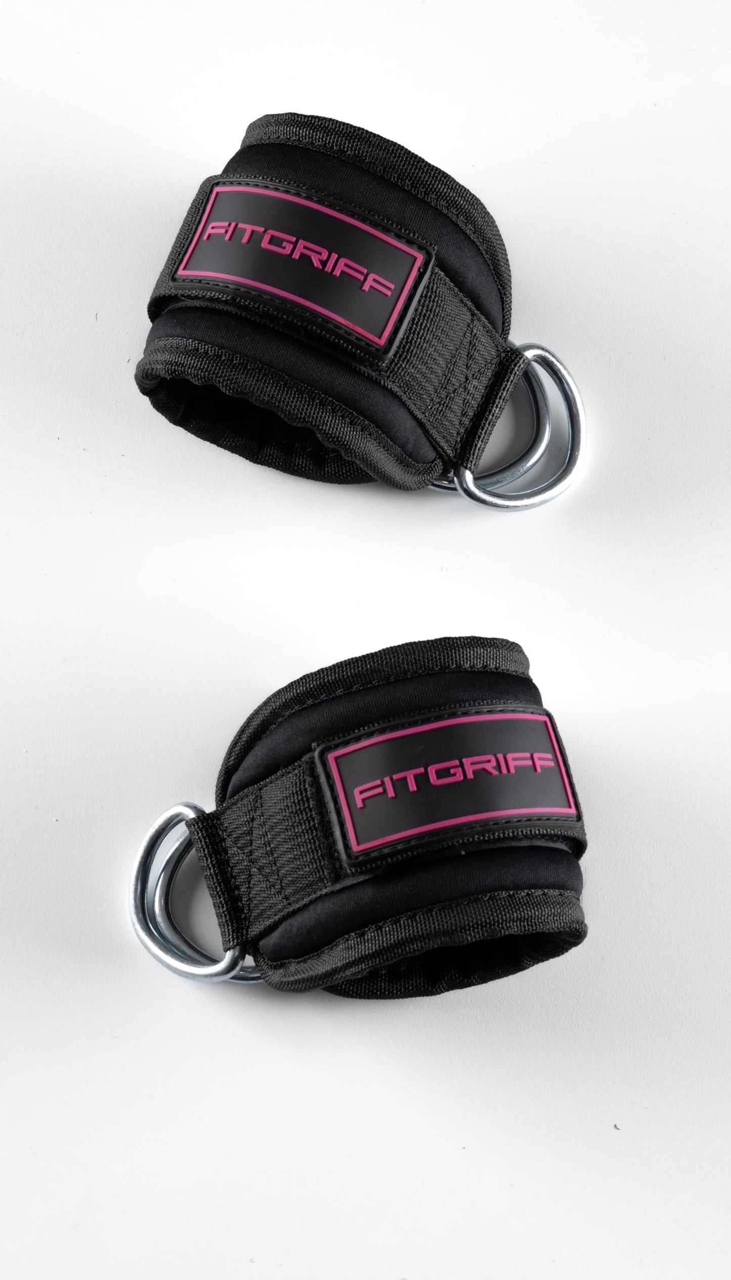 Fitgriff® Ankle Straps V3 for Cable Machine (2 Pieces) - Gym Workout Equipment - Leg Pulley Attachment, Kickback Straps (Black/Pink)