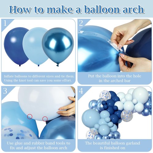 Blue Balloon Arch Kit, 168 Pcs Navy Blue Balloon Garland, 18 12 10 Inch Confetti Latex Metallic Chrome Balloons for Birthday Party Baby Shower Ocean Anniversary Decorations