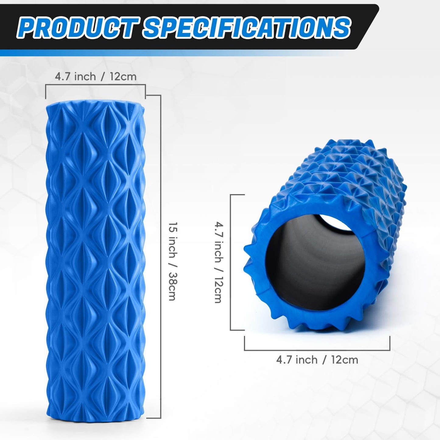 JOYVANTAGE Foam Roller for Deep Tissue Massager, 15" High Density Exercise Patented Roller for Muscle Massage and Myofascial Trigger Point Release Back Roller Improves Mobility (Blue)