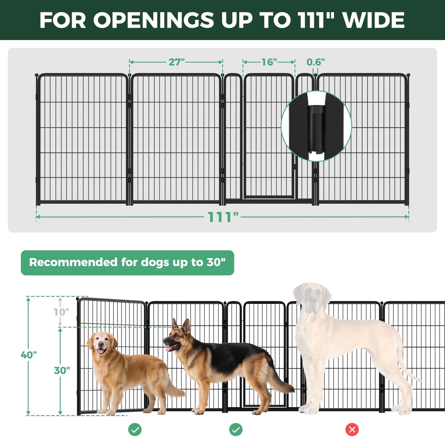 FXW Dog Gate Extra Wide Designed for Indoor Use, Adjustable Width Up to 111-inch Wide (40" H 4 Wire Panels for Medium and Large Dogs), Black