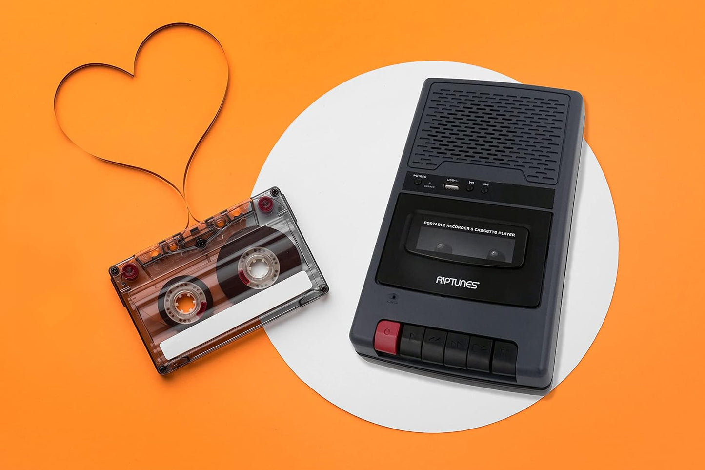 Riptunes Cassette Cassette-MP3 Portable Recorder Player, Tape to USB Audio Music Digital Converter, Retro Shoebox Tape