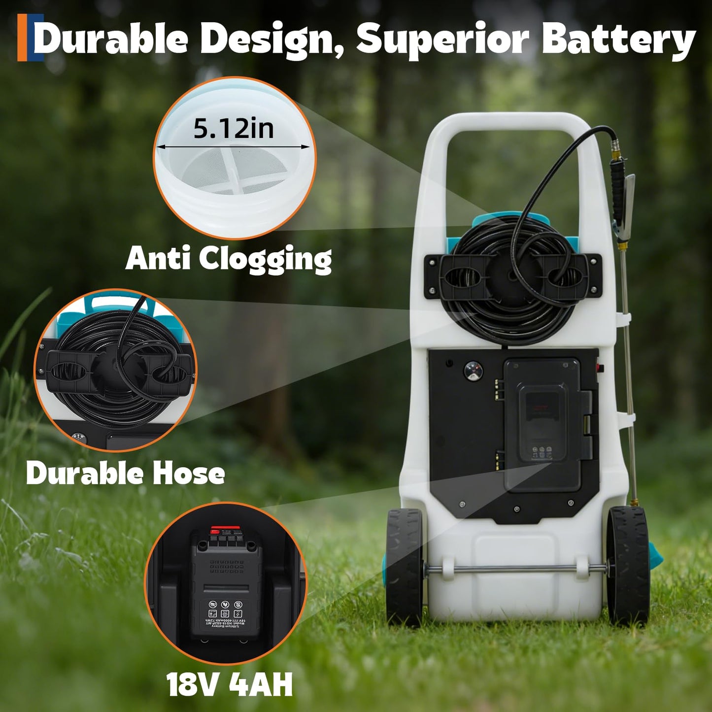 Garvee 13 Gallons Battery Powered Sprayer with Wheeled Cart, 18V 4Ah Electric Sprayer with 6 Nozzles & 2 Wands, 4-6 Hour Runtime, 80PSI Adjustable Pressure, Trigger Lock, Yard Sprayers for Lawn