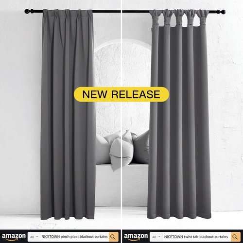 NICETOWN Grey Blackout Curtain Panels - Thermal Insulated Grommet Top Drapes | 2 Panels, W34 x L72-inch