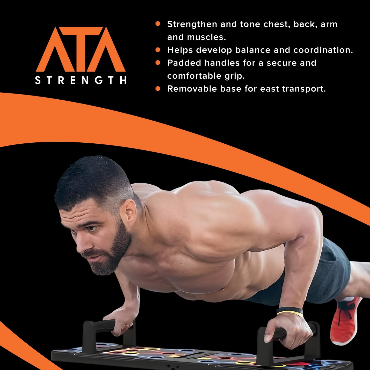 ATA-Strength Heavy-Duty 15-in-1 Foldable Push Up Board gym gift for men and women with Adjustable Grip Strengthener, skipping Rope, and 3 Resistance Bands Comprehensive Home Workout System for Targeted Muscle Training and Enhanced Grip Strength