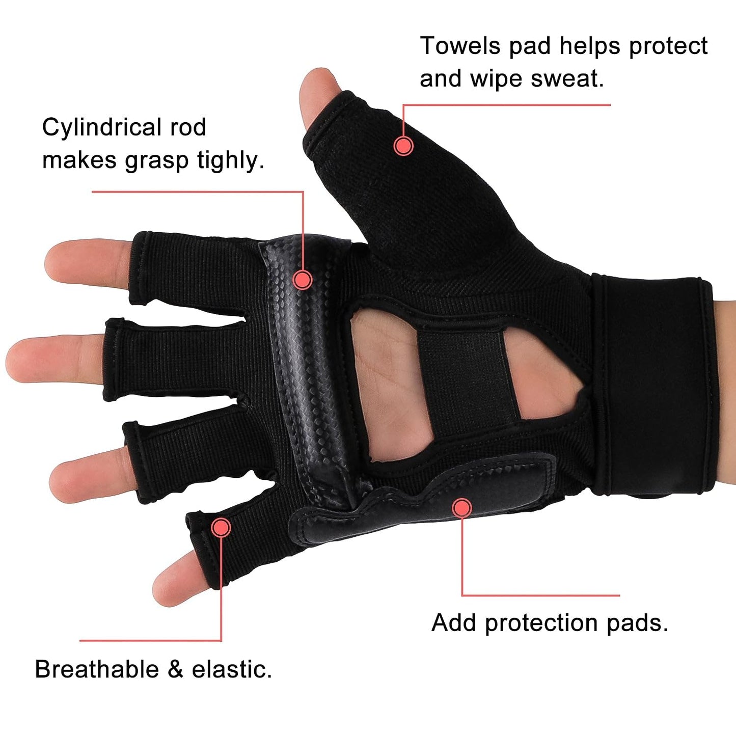 FitsT4 Sports Half Mitts MMA UFC Training Boxing Punch Bag Kickboxing Sparring Grappling Martial Arts Muay Thai Taekwondo Wrist Wraps Support Gloves for Women Men Kids Black L