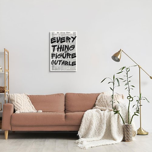 Everything Is Figureoutable Poster - Vintage Black & White Canvas Wall Art | Positive Affirmation Print 12x16in Unframed