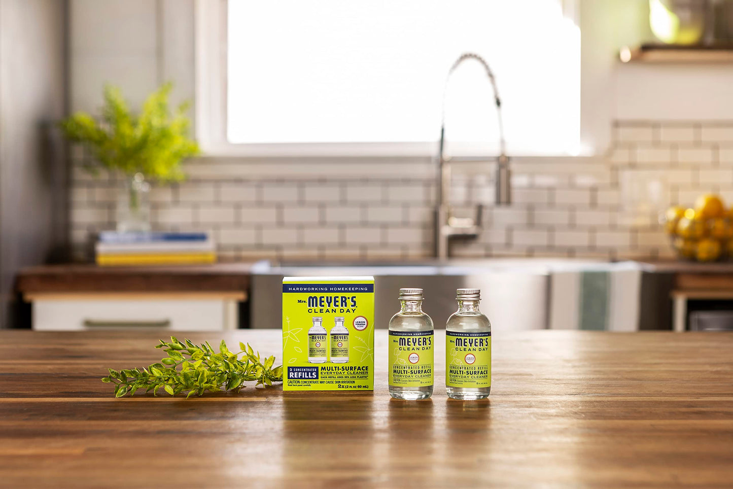 MRS. MEYER'S CLEAN DAY Multi-Surface Cleaner Dispenser and Concentrate Starter Kit, 1 Glass Dispenser (16 Fl. Oz.) and 2 Concentrated Refills (2 Fl. Oz. each), Lemon Verbena, Makes 32 Fl. Oz. Total