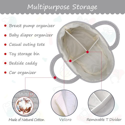 COMSE Baby Diaper Caddy Organizer - Portable Tote with Divider for Newborn Essentials | Cool Gray