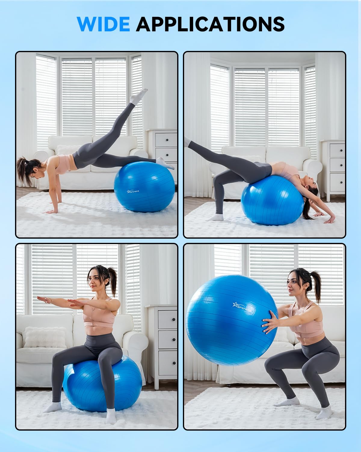 Srsrana Exercise Ball - Anti-Burst Yoga Ball for Pilates, Pregnancy & Core Stability - Ergonomic Office Desk Ball Chair & Physical Therapy Equipment, Quick Pump Included