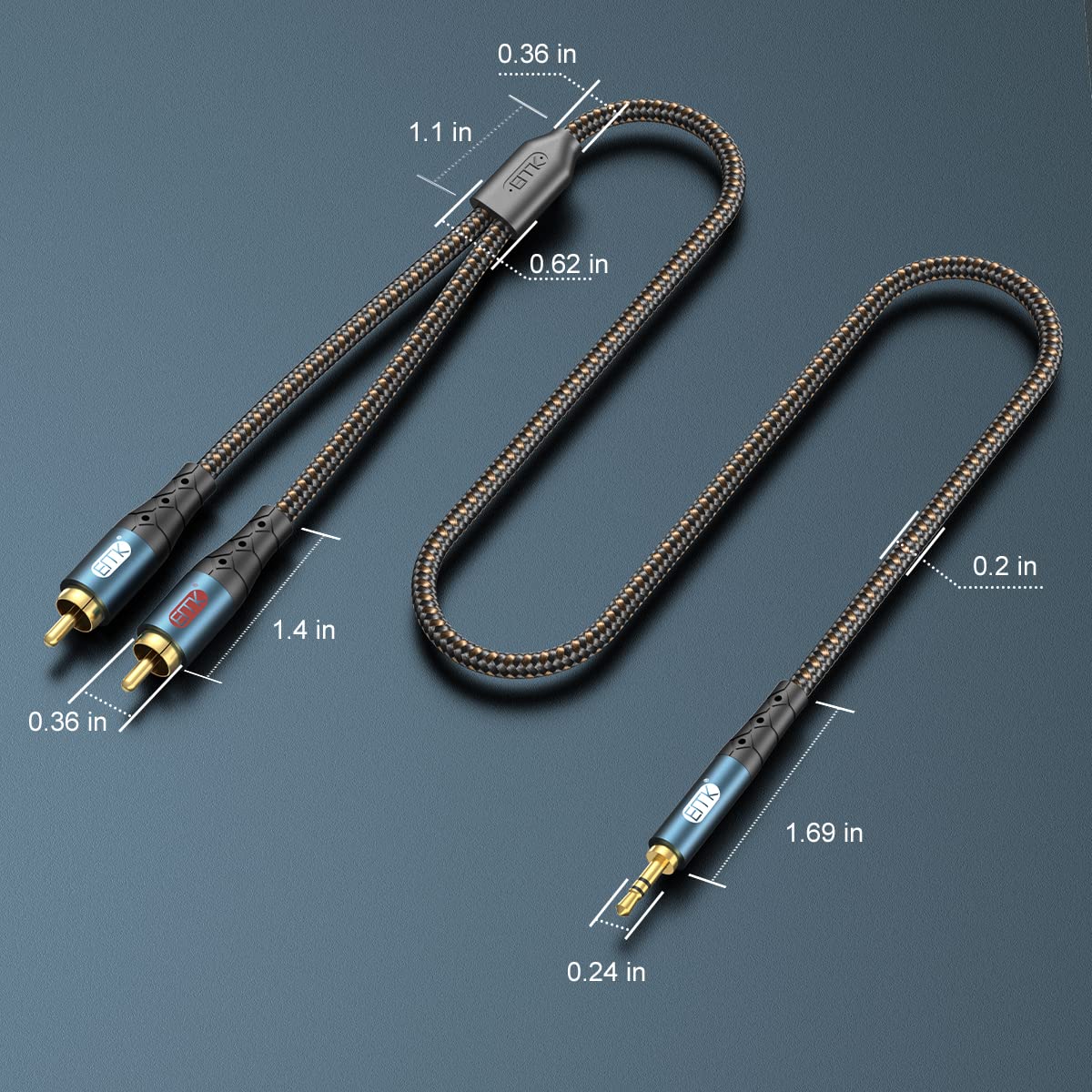 3.5mm 2RCA 24K 1/8 Speaker,MP3/MP4,Player 6.6ft/2m EMK to Cable Gold-Plated Nylon Braided RCA to Auxiliary Stereo Audio