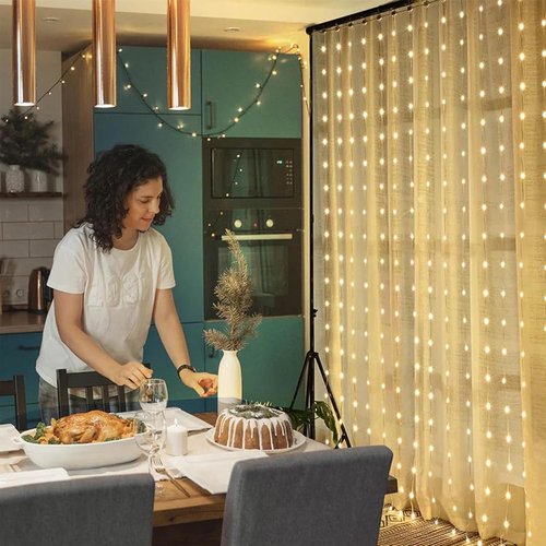 Echosari 600 LED Curtain Lights - 20Ft x 10Ft Waterproof Dual Color Changing Fairy Lights for Bedroom & Wedding Backdrop (Warm White & Multicolor)