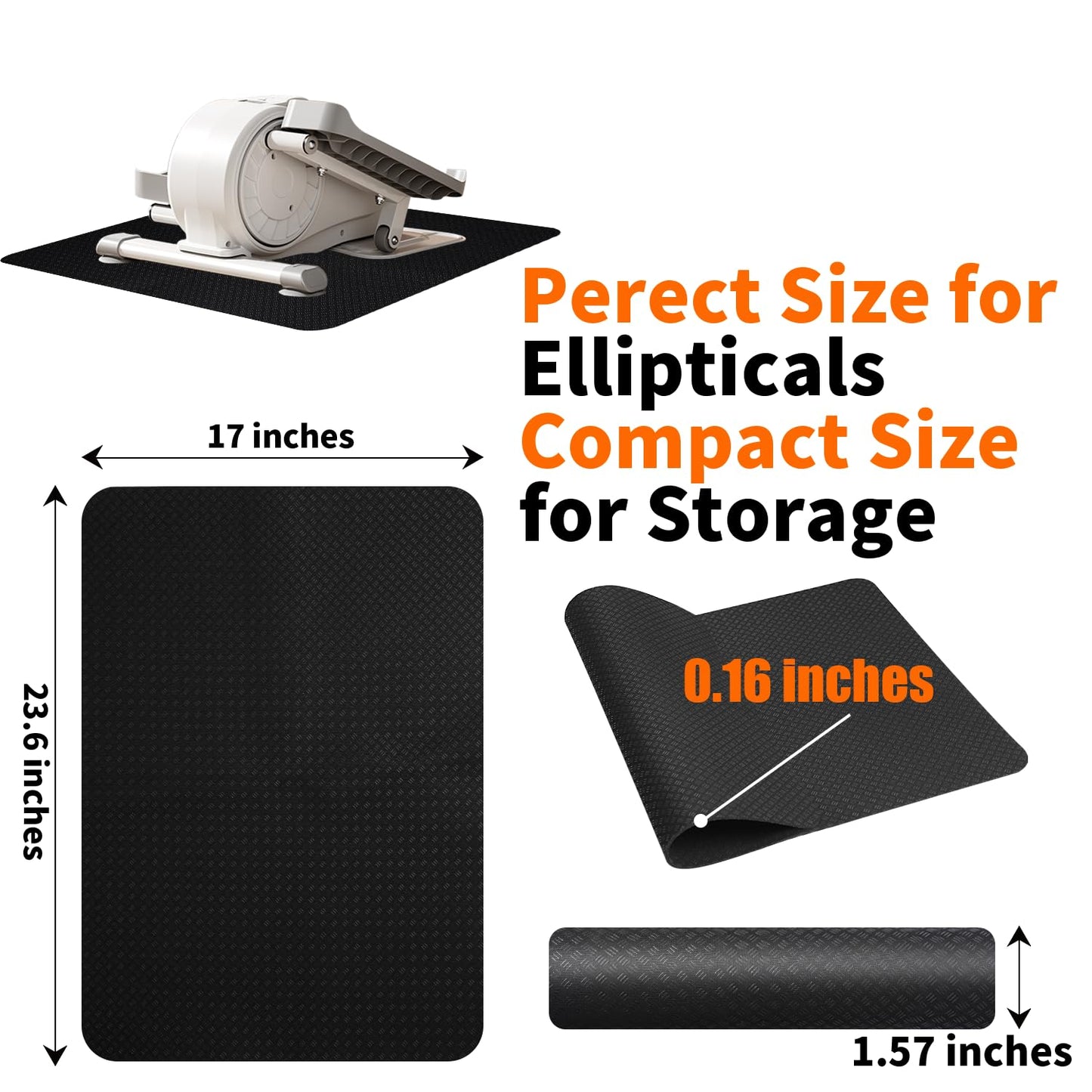 Double-Sided Non-Slip Workout Mat for Elliptical Machine, 23.6" x 17" Stepper Mat for Under Desk Ellipticals & Pedal Exercisers, Stability & Floor Protection, Vibration Plate Mat Compatible