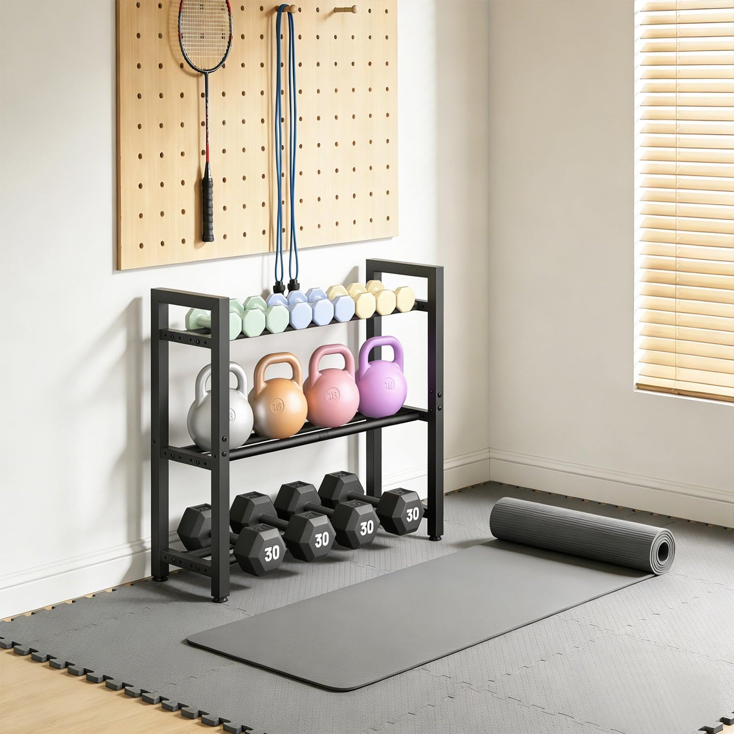Dumbbell Rack Stand Only, Weight Rack for Home Gym, Heavy-Duty Kettlebell Rack, 3 Tier Adjustable Weight Storage Racks, Space-Saving Home Gym Organizer