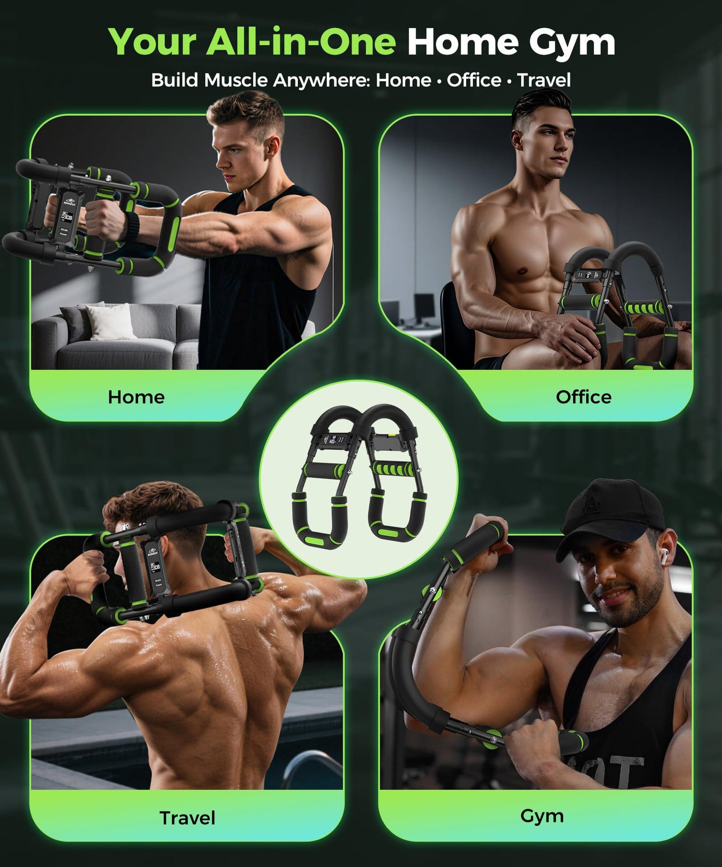Twister Arm Trainer & Chest Workout Equipment with Digital Display - Auto Reps & Calorie Estimator, 40-120 lbs Home Gym Chest Exerciser for Men, Green Pro