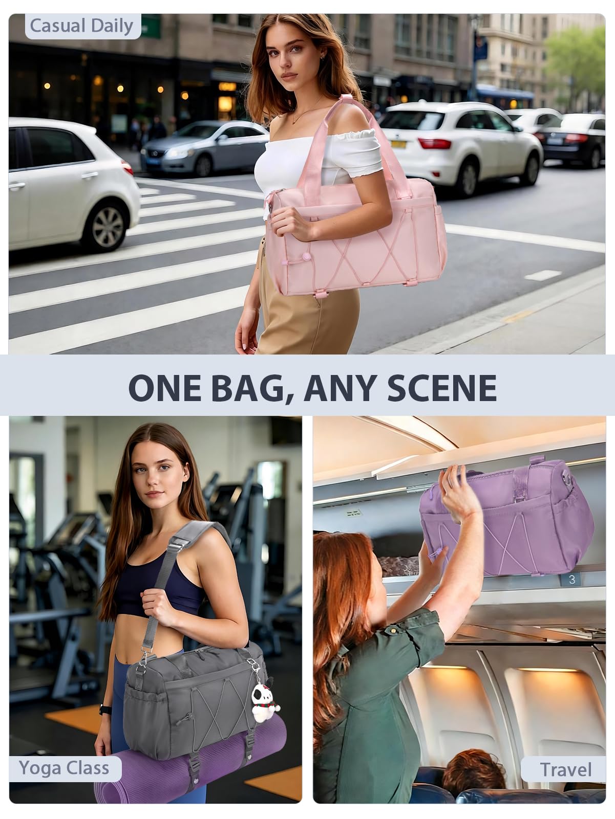 Small Gym Bag for Women with Yoga Mat Holder and Wet Compartment, Mini Gym Duffle Bag Yoga Bag with Water Bottle Pocket for Workout Travel, Dark Gray