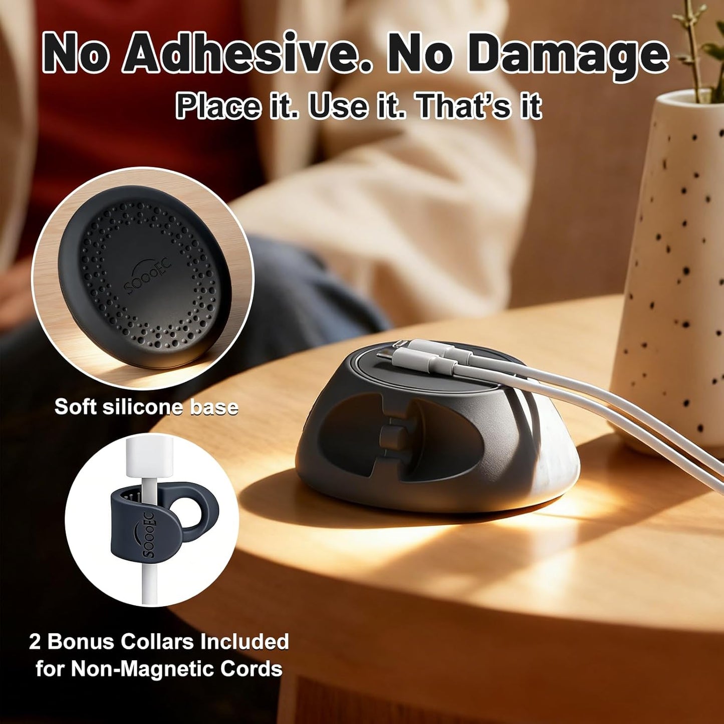 [N52 SOOoEC Ultra-Strong Snap-On Magnetic Cord Holder, Weighted Desktop Cable Organizer, Premium Liquid Silicone, No