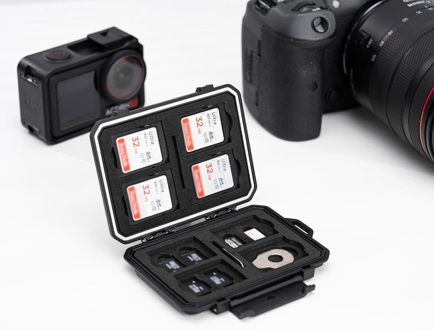 JJC 8 12 2 IP67 Slim Memory Card Case for SD TF and Nano SIM Cards, Waterproof Anti-Shock Anti-Dust, Compact Size