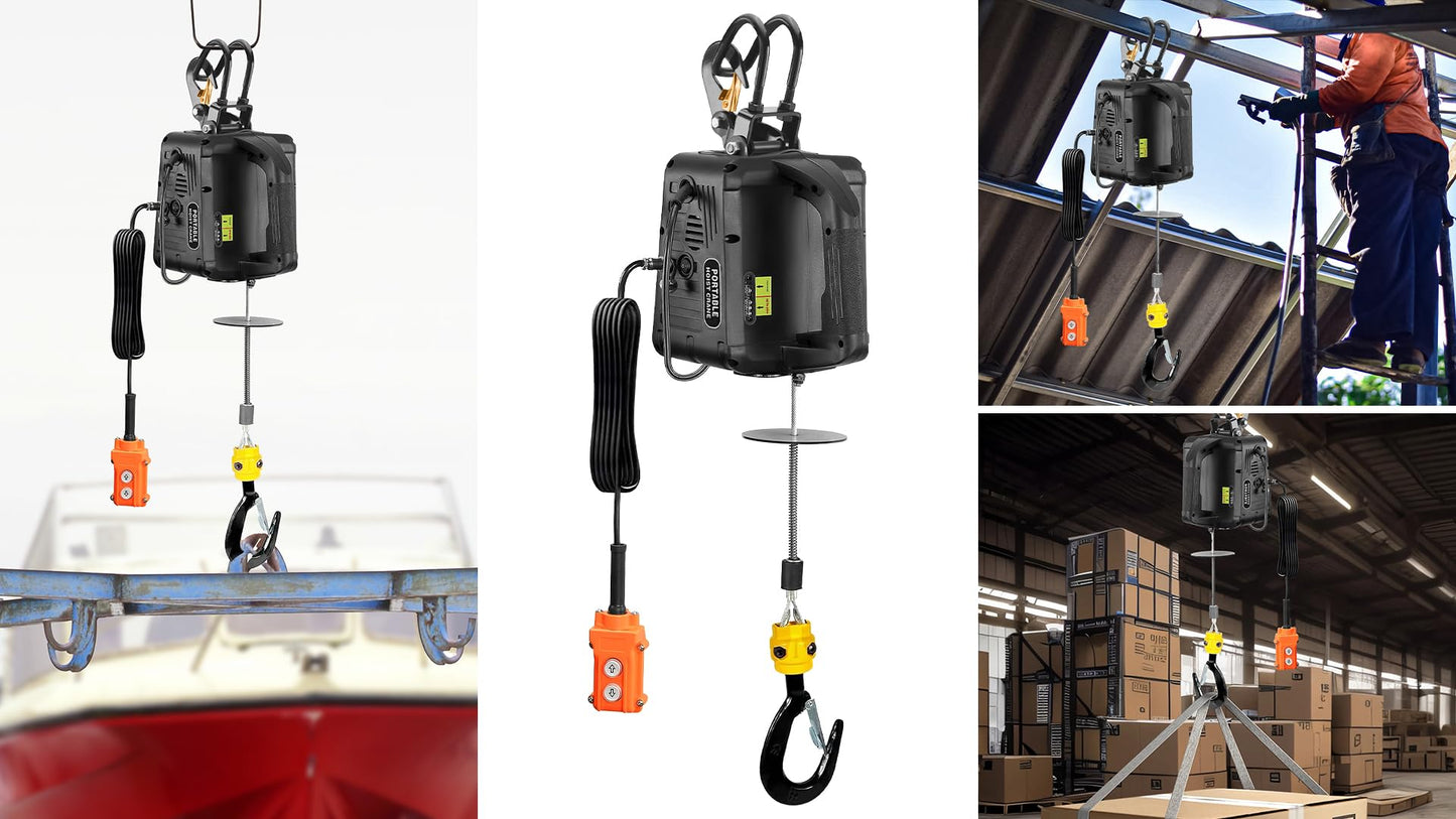 3-in-1 Electric Hoist with Remotes, 2200lb Capacity Portable Power Winch Crane 110V, 25ft Lifting Height (Black, 3-IN-1-2200LBS)