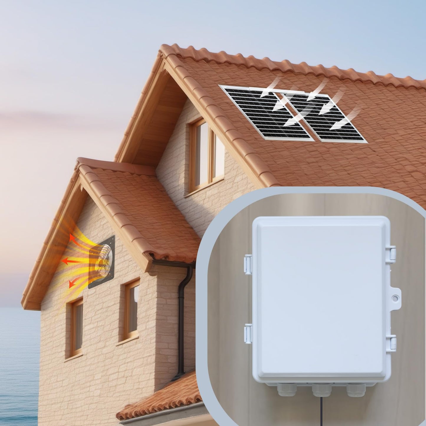 TXL 40W Solar Fan with Thermostat, Solar Gable Vent Fan, 1800 CFM, Precision Temperature Control, Continuous Cooling Without Light, Ideal for Roof Vents, Attics, Greenhouses, Sheds, and Chicken Coops