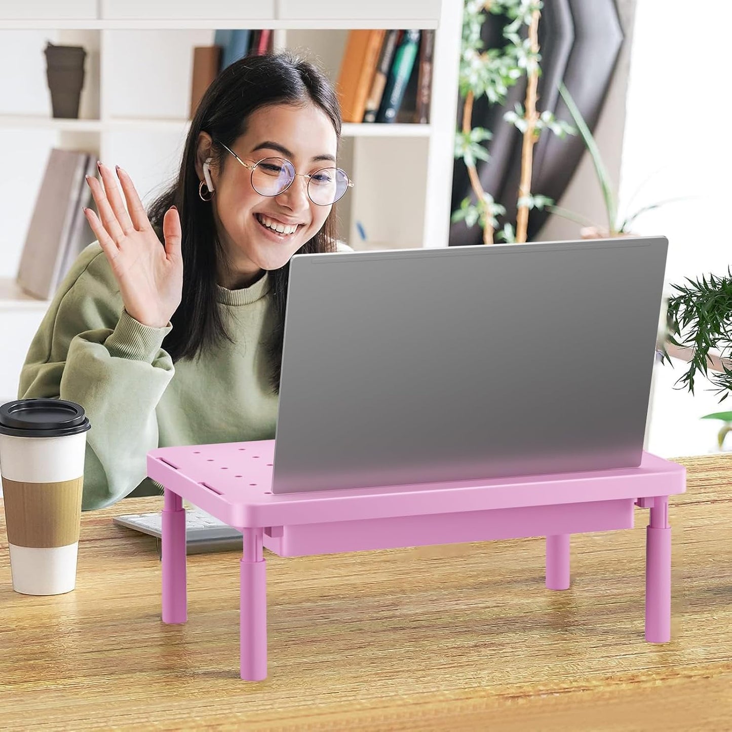 3 (PTT002-P), 1 Pack, WALI Computer Monitor Stand with Storage, Desk Monitor Riser Height Adjustable, Laptop Riser