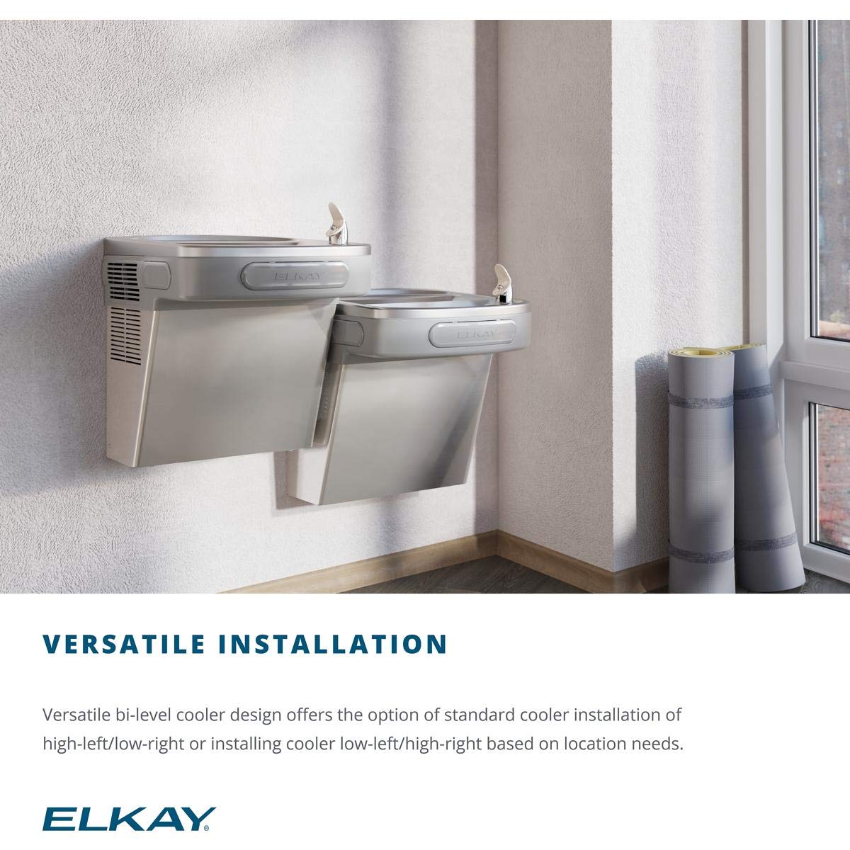 Elkay LZSTL8LC Versatile Cooler Wall Mount Bi-Level ADA Filtered, 8 GPH Light Gray Granite, 1.5
