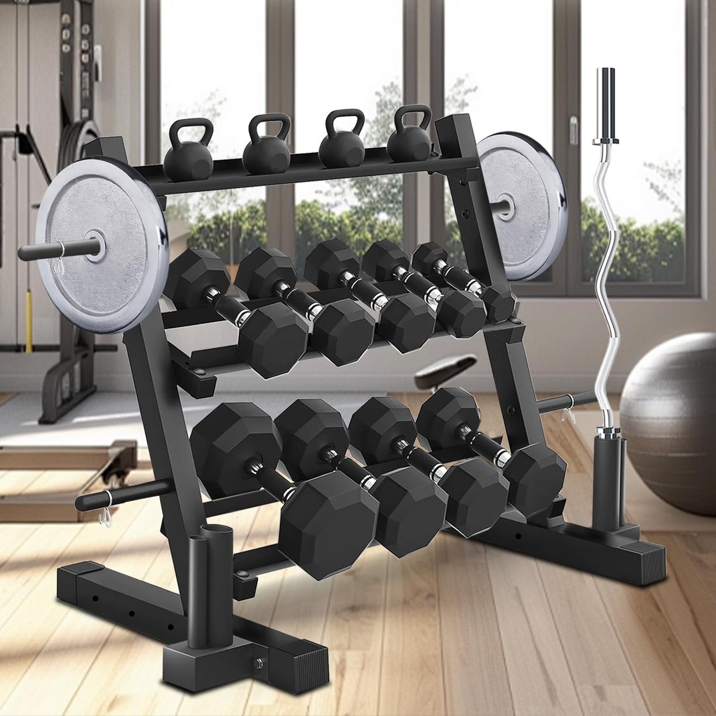 GUQUAN 1200LBS Dumbbell Rack- Adjustable 3 Tier Weight Rack for Home Gym Dumbbells, Multilevel Free Weight Organizer Stand for Home Gym Fitness,Weight Plates,Kettlebell rack(Dumbbell Rack Stand Only)