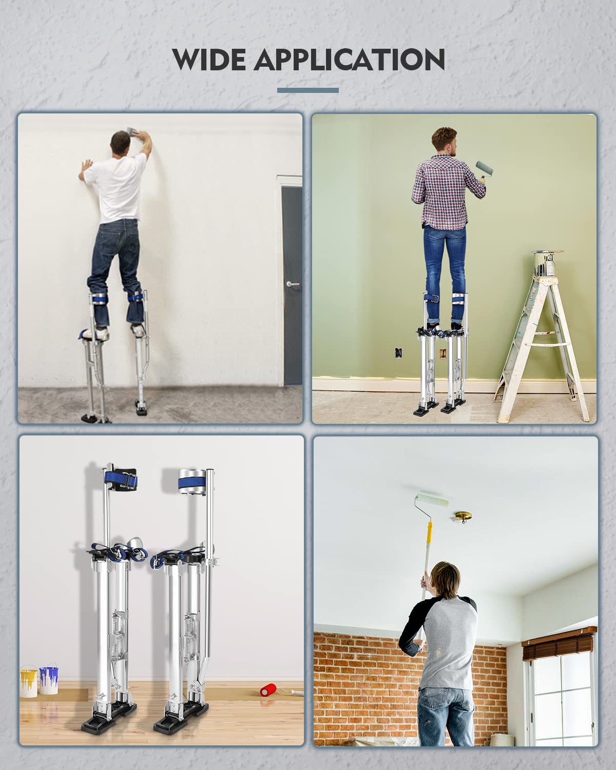 GCCSJ 24''-40'' Drywall Stilts for Adults Adjustable Heights Aluminum Work Stilt with Protective Knee Pads for Sheetrock Drop Ceiling Painting Painter Pruning Branches or Cleaning