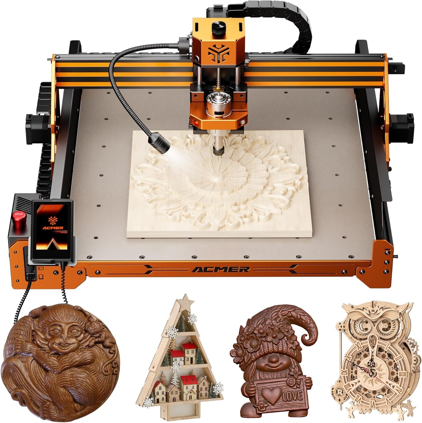 CNC Router Machine,ACMER Ascarva 4S CNC Milling Machine,70W 24V Spindle Power,15.7” x 15.7” x 3.7”,120W Whole Machine Power for Wood Plastic Acrylic MDF Carving Cutting