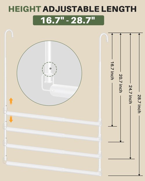 Hanging Closet Rod, Adjustable Height & Width Closet Rods for Hanging Clothes-Closet Extender Hanging Rod Space-Maximizing Design Suitable for Hanging and Drying Clothes, White