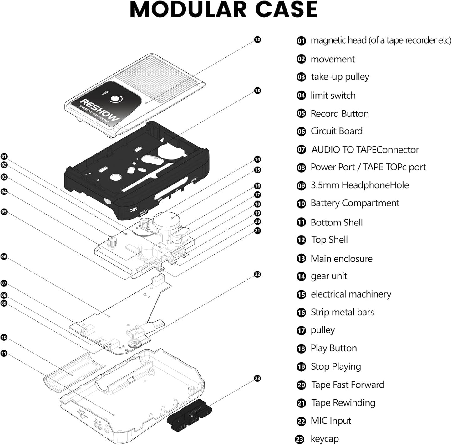 Cassette Cassette MP3 Reshow Player Recorder, Portable to Converter with USB-C, Built-in Speaker, Audio Tape to Digital