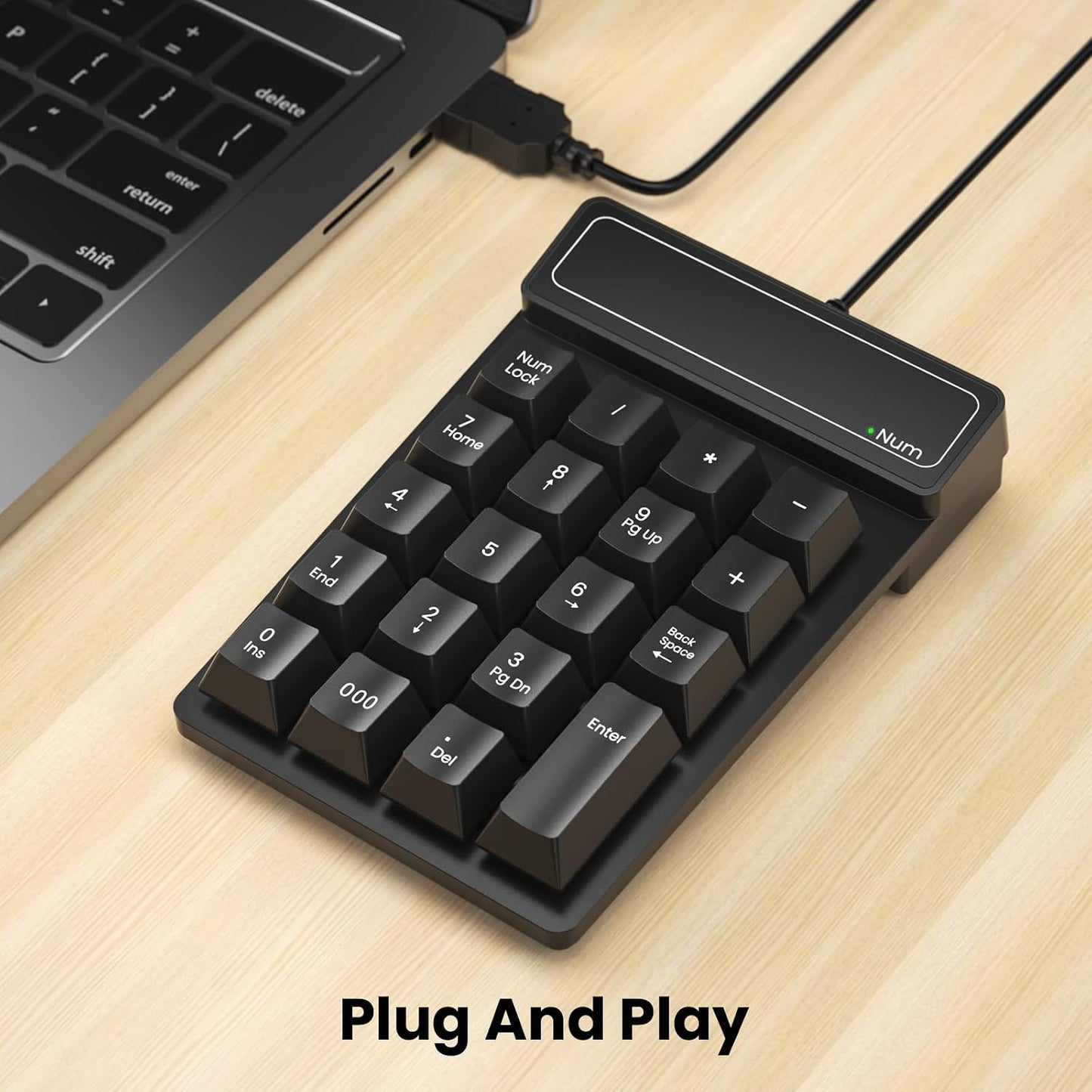 JPHTEK 19 Accounting Wired USB Numeric Keypad Key Number Pad Keyboard, Portable Financial Keyboard for Laptop PC