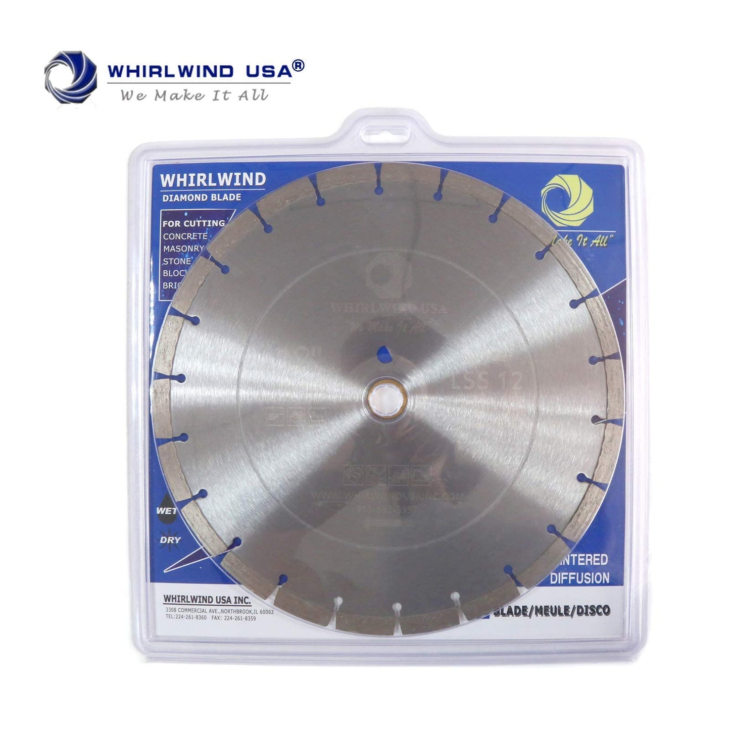 Whirlwind USA TSS 12-Inch Laser Welded Dry or Wet Cutting General Purpose Power Saw Segmented Diamond Blades for Concrete Stone Brick Masonry (Factory Direct Sale) (12")
