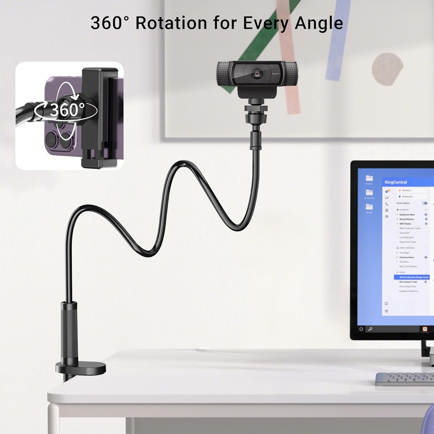 LenTok C922 C930e C920S C920 C615 C960 C920x Flexible Webcam Stand Mount for Desk, Gooseneck Webcam Tripod with Clamp