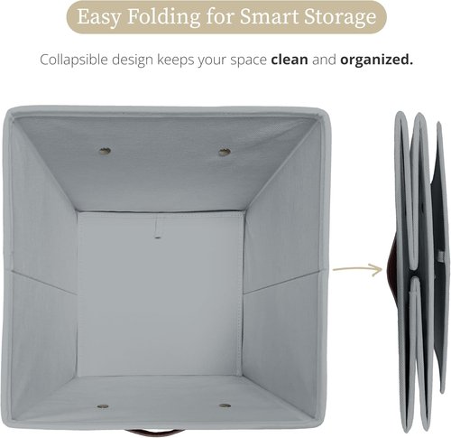 DECOMOMO Storage Baskets - 13x15x13 Cube Bins with Labels for Organized Shelves | Set of 4, Grey