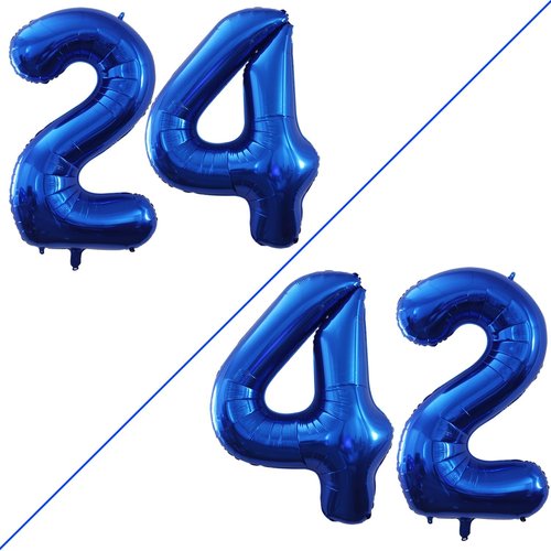GOER Jumbo 42-Inch Number 24 Balloons - Blue Foil Helium Decorations for 24th Birthday Party