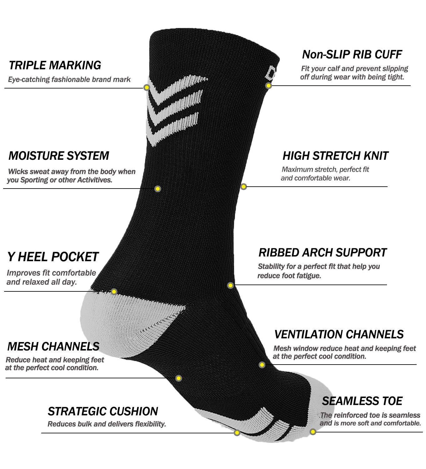 DOVAVA Dri-tech Compression Crew Socks 15-20mmHg for Men & Women, Athletic Fit Running Nurses Flight Travel Edema Diabetic, Boost Ankle Calf Circulation, XX-Large, Black (4 Pairs)