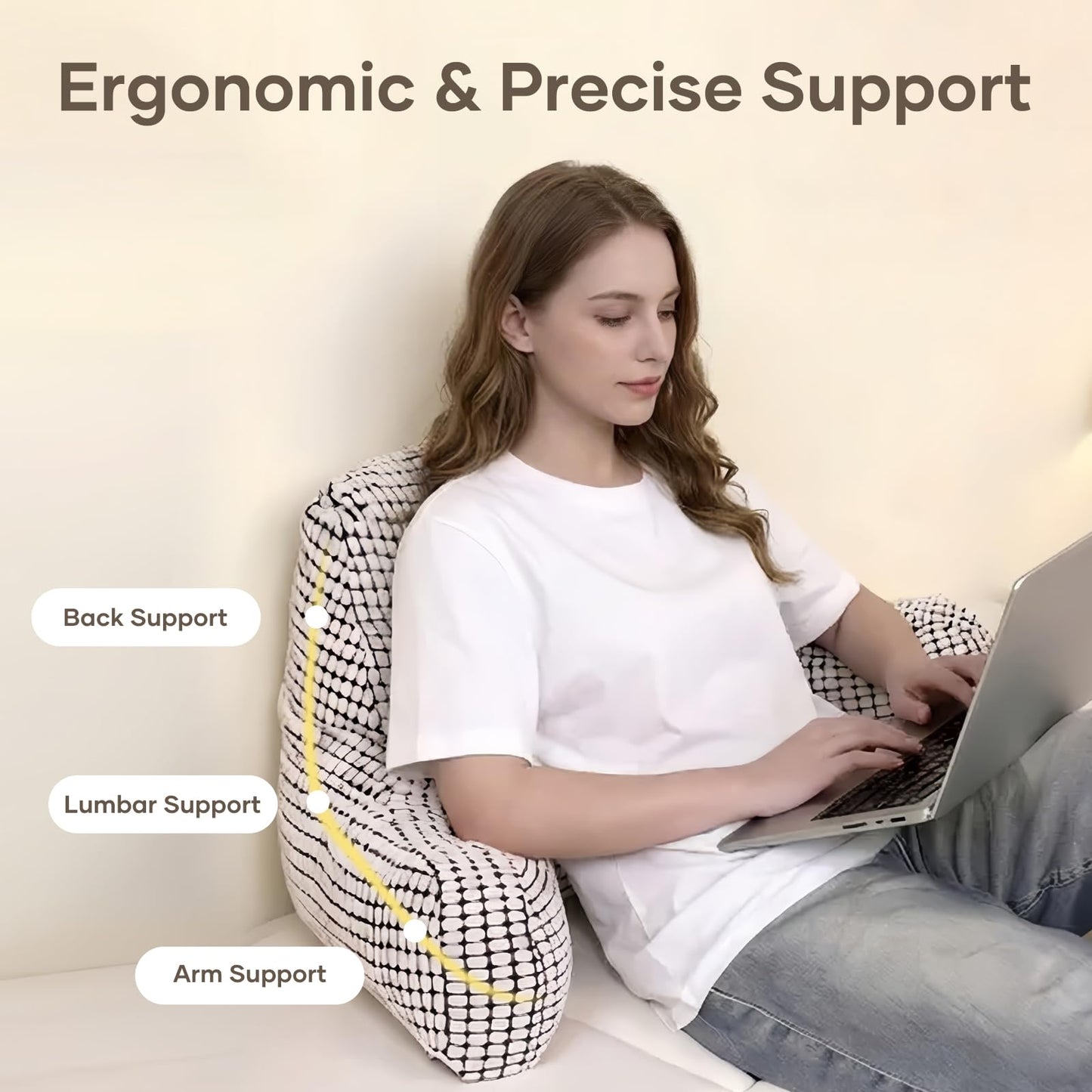 NOONTIDE Reading Pillow with Top Handle,Uniquely Designed Soft Fabric, Ergonomic Back Support for Bed,Cover Washable Sit up Pillow,Watching TV/Gaming/Relaxing(White)