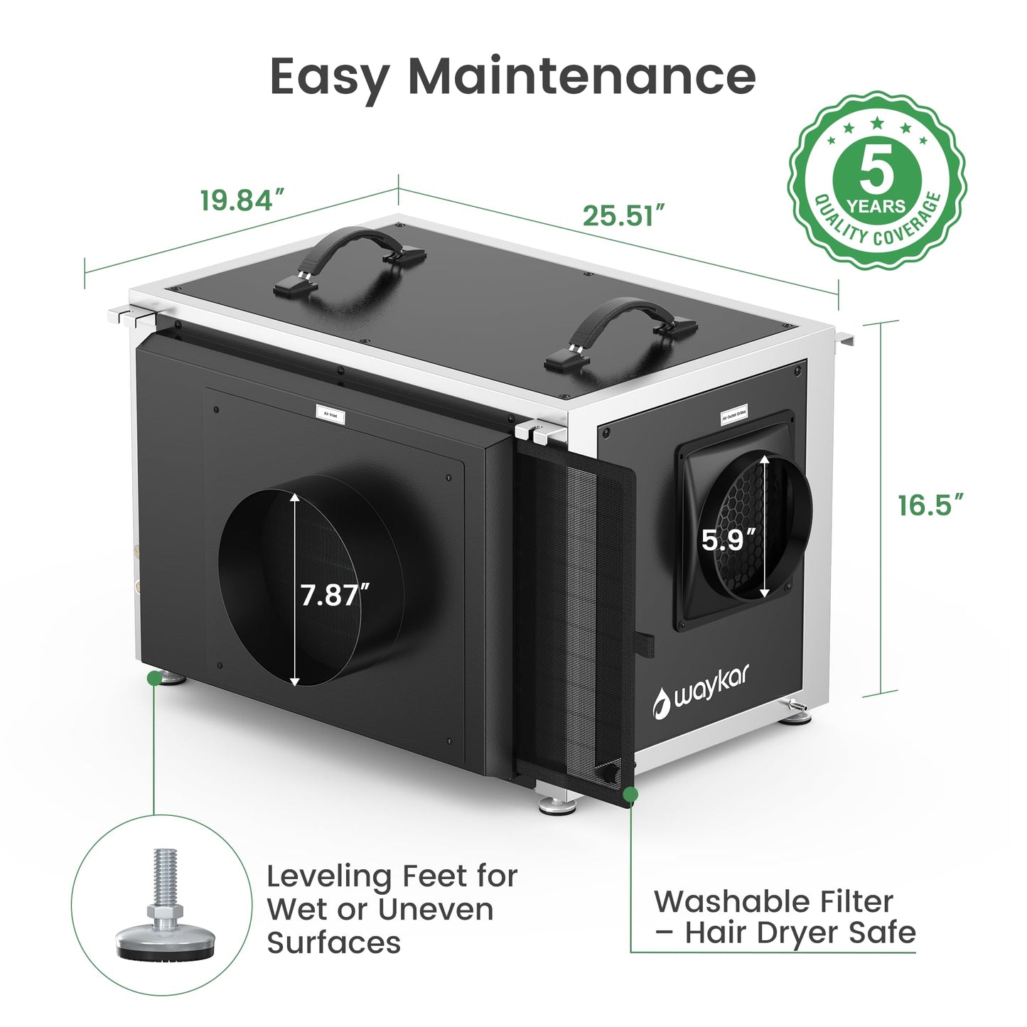 Waykar 216 Pints Crawl Space Dehumidifier with Pump, Remote Control & Dual Duct, HVAC Commercial Dehumidifier for Basement, Whole House & Water Damage, 8000 Sq. Ft, 10-90% RH - 5-Year Quality Coverage