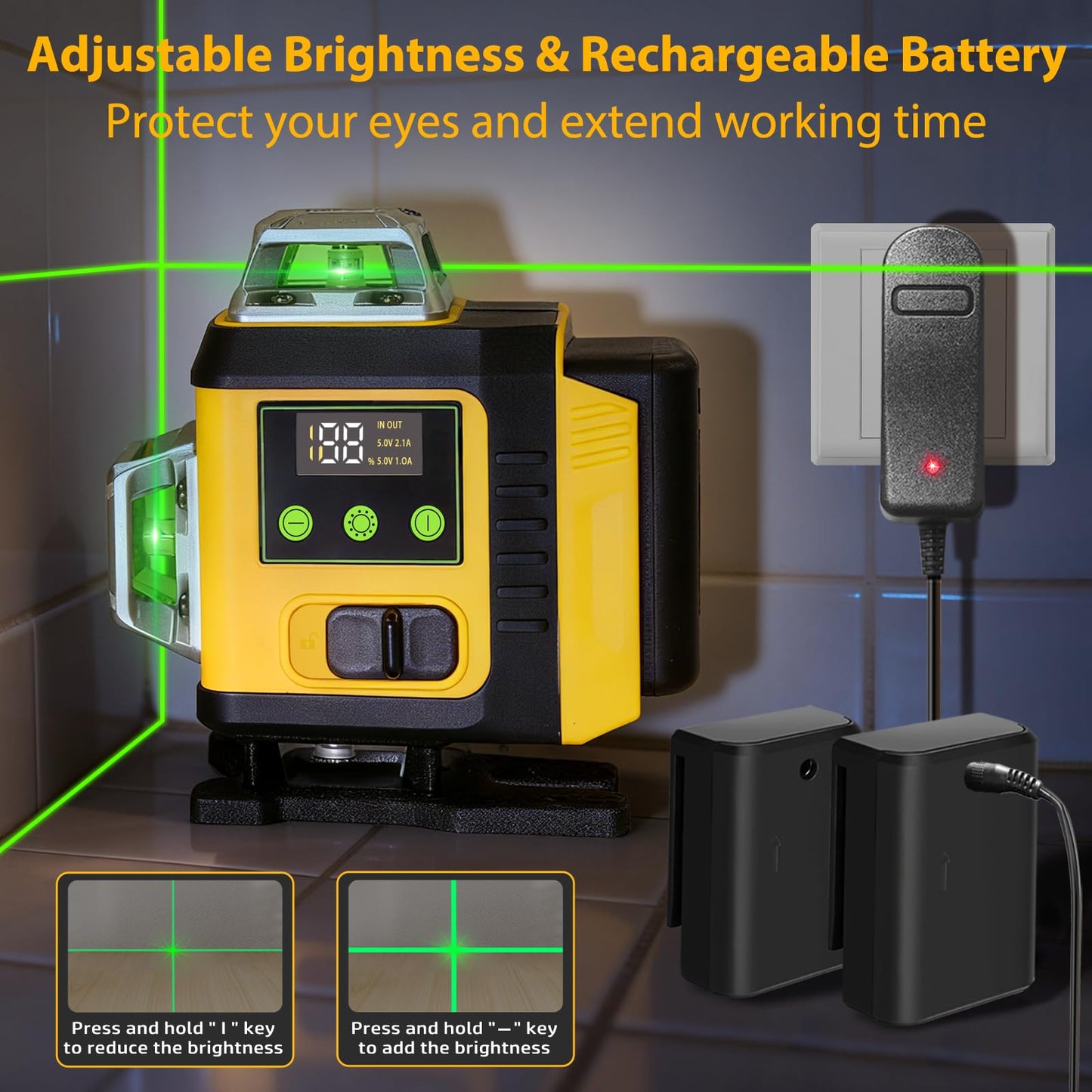 Laser Level - Laser Level 360 Self Leveling with Tripod, 4 x 360 Lazer Leveler Tool Green Line Laser for Ground Leveling, 16 Line Laser Level for Picture Hanging, Measuring, Construction