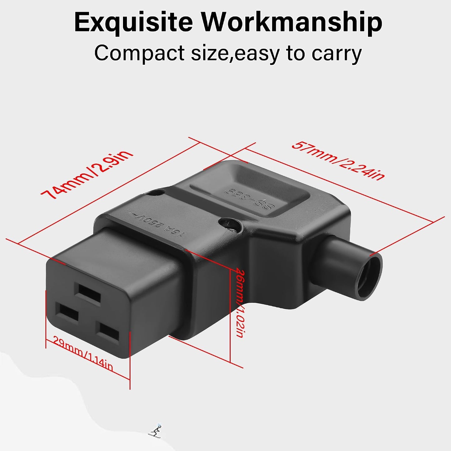 JSADZKJ IEC320 C19 Adapter,16A/250V C19 Connector,90 C19 Computers,Monitors,Servers,UPS,PDU,etc.-Blac(IEC320 C19) Right