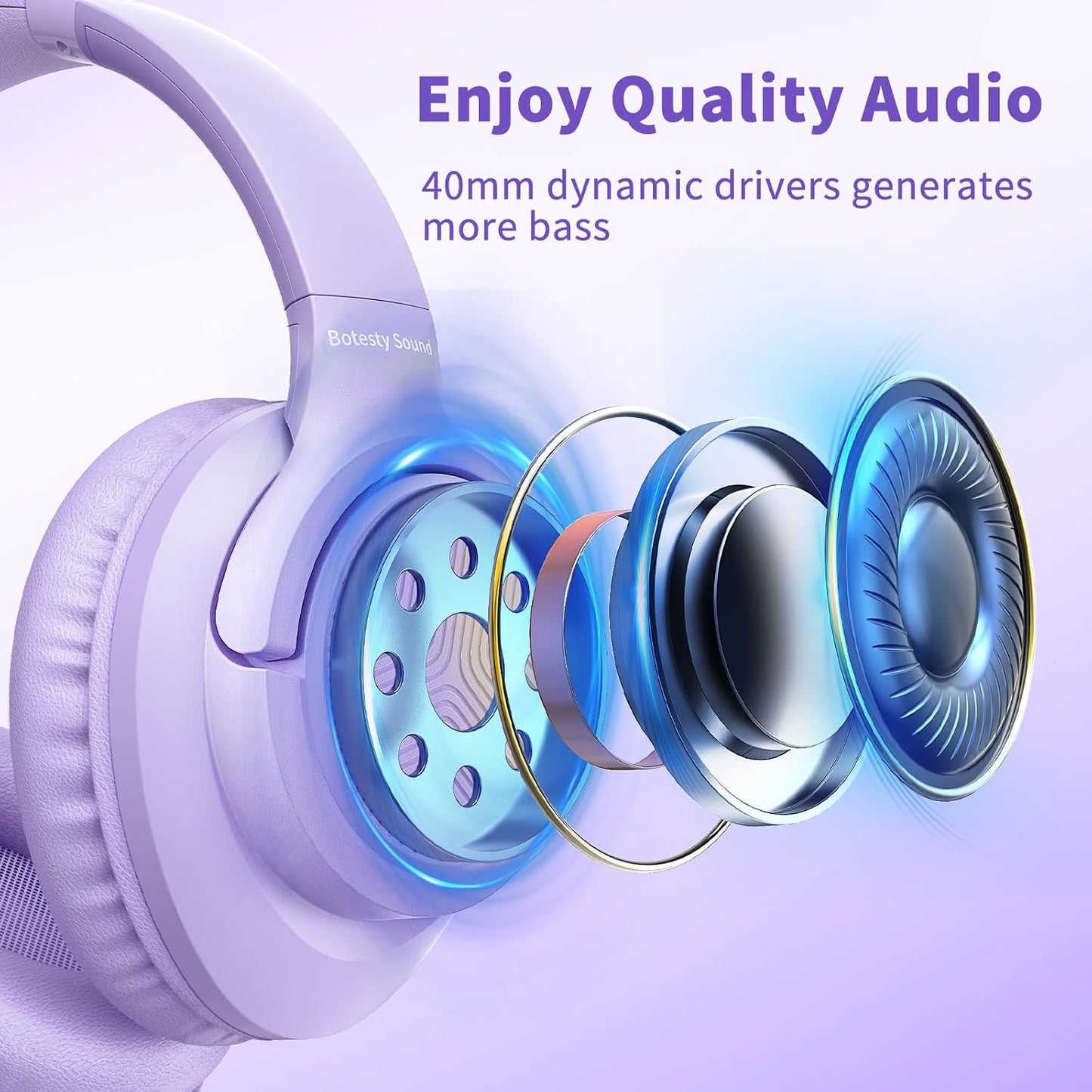 3.5mm 4.9ft MP3/4, Botesty Sound Headphones Wired with Microphone, Over Ear Foldable Plug in Headphones