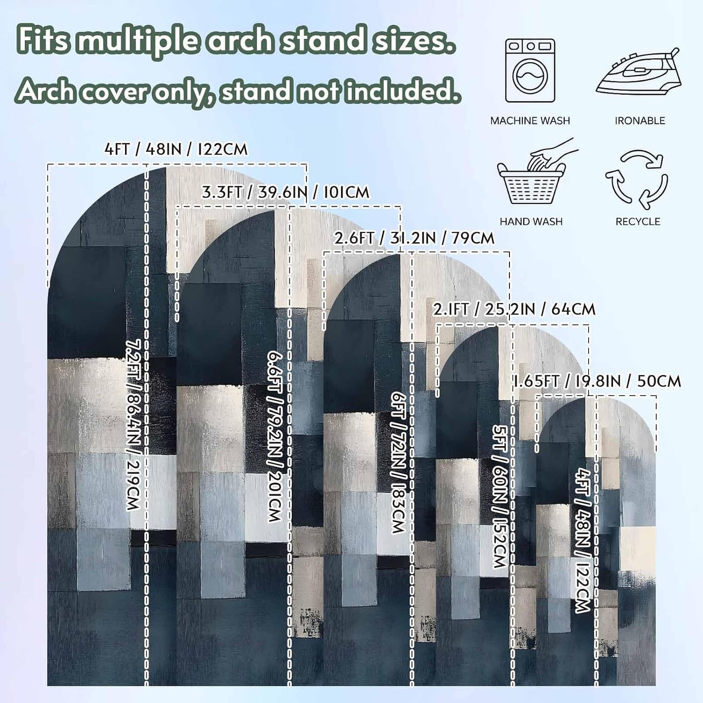 Jnbasdffb 6.6 Blue Beige Geometric Wedding Arch Cover,Stretchy Spandex Arch Backdrop Stand Covers FT,Vintage Abstract