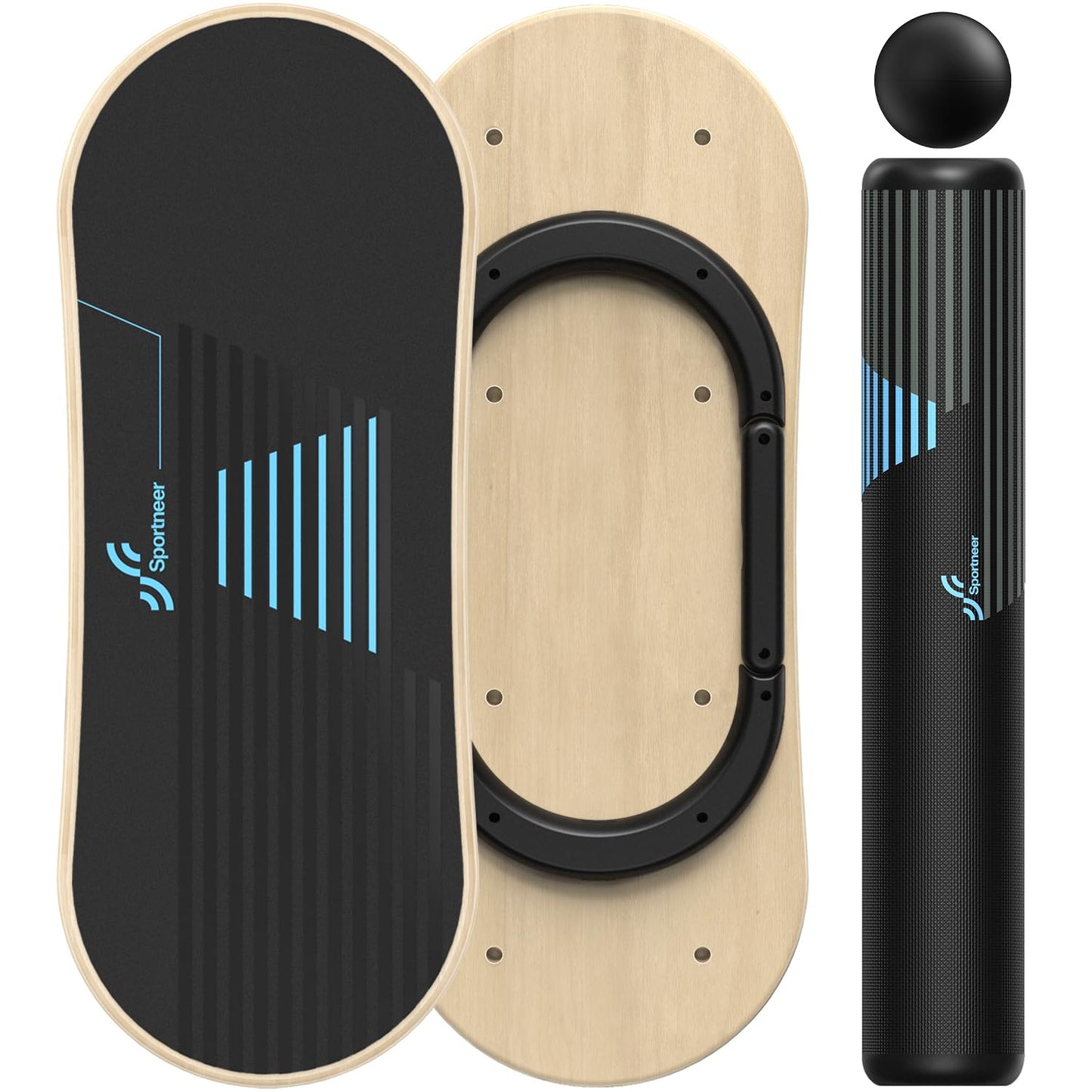 Sportneer Balance Board - Wooden Wobble Board Trainer with 7 Modes, Roller & Ball for Stability & Core Strength Training, Ankle Strengthener for Surf, Snowboard & Home Fitness
