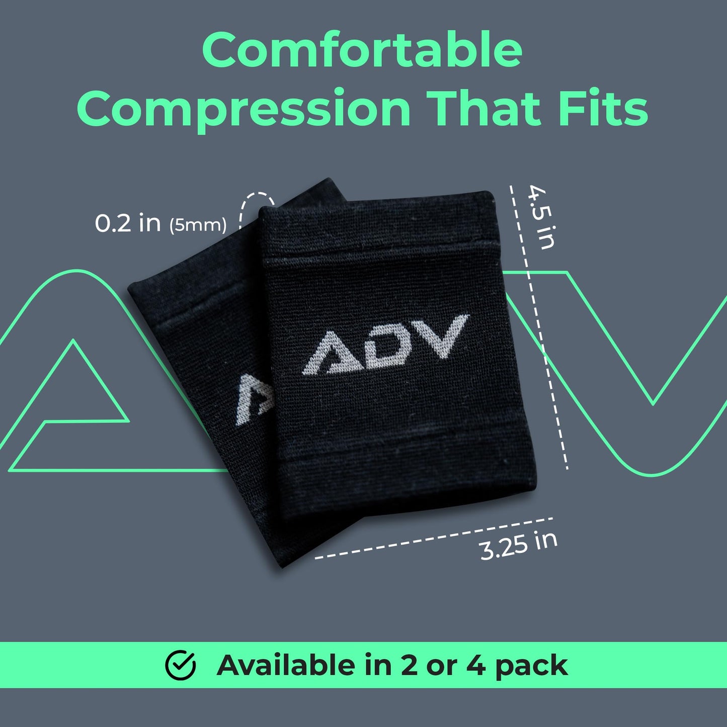 ADV Tennis Wristbands with New Age Polyester Cotton Blend - Ultra Absorbent Wrist Sweatbands - Doublewide & Slim Wrist Bands for Sweat - 4 Pack or 2 Pack (4-Pack Black, M/L)