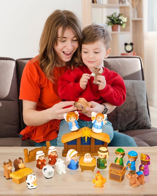 COOLTUNE Nativity Set for Kids - 25-Piece Christmas Playset with Soft Rubber Figures for Ages 1-6