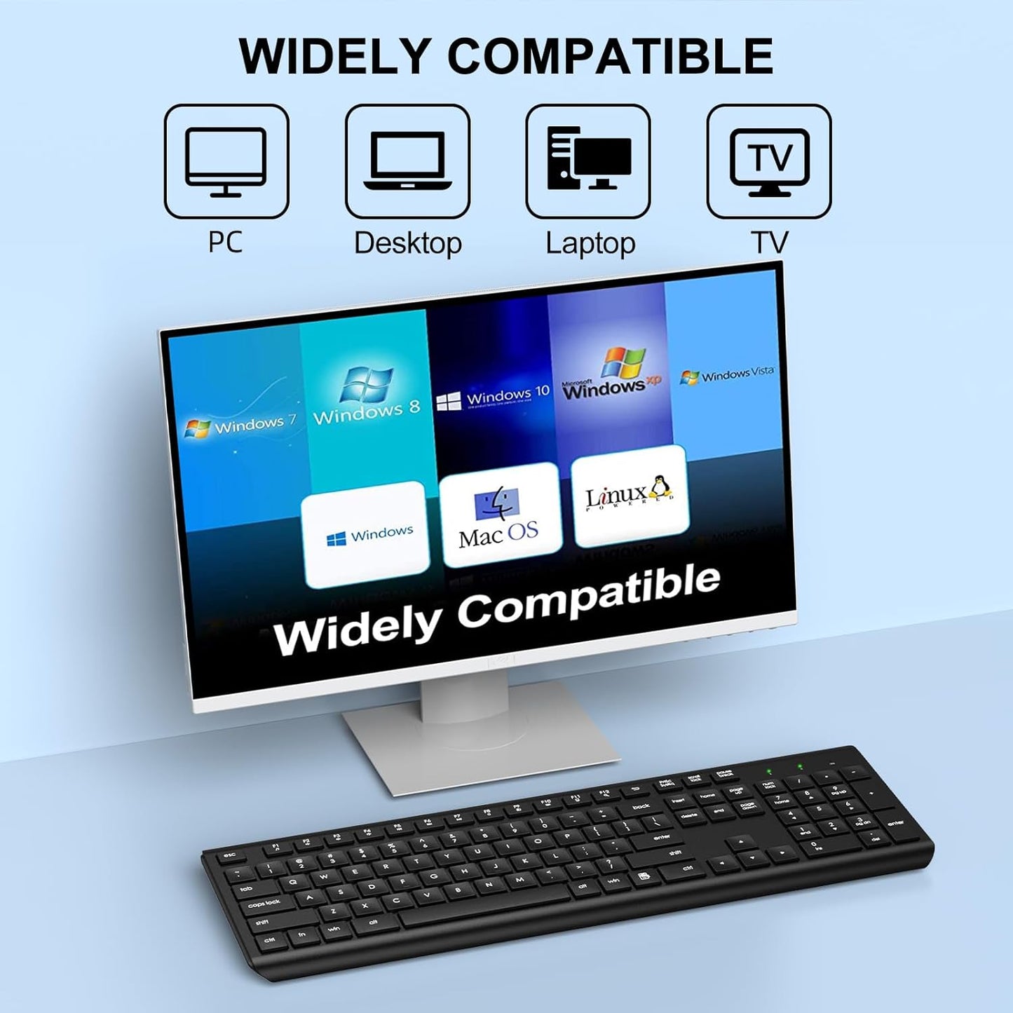 EDJO 2.4G Wireless Keyboard, Full-Sized Cordless USB Silent Computer Keyboard, Ergonomic Tilt Angle, Sleep Mode, Long