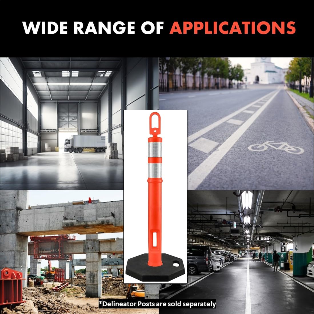 Traffic Kontrol 12 Lbs Black Rubber Base for Traffic Delineator Post – Pack of 10 Weighted Bases for Industrial, Road, Parking Lots, Driving, Construction Safety