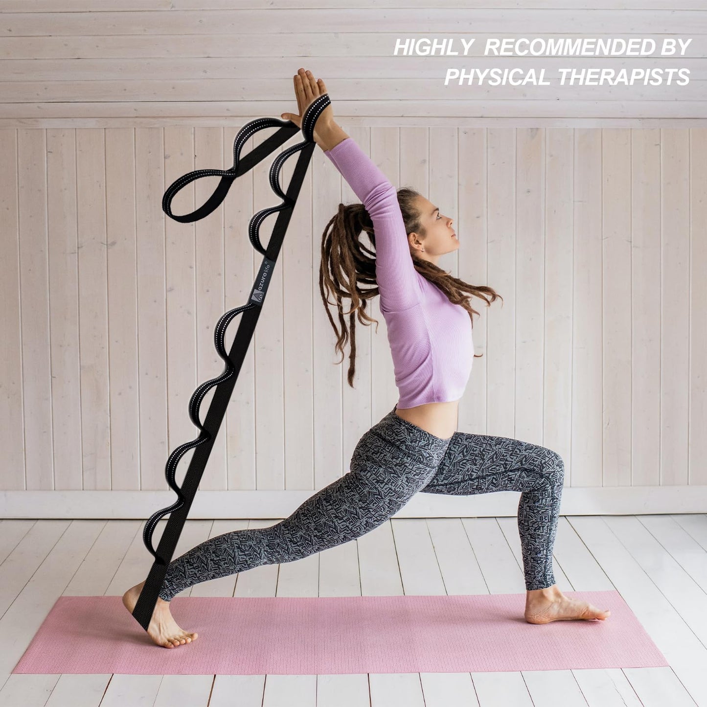 A AZURELIFE Premium Durable Stretch Straps with Loops, Stretching Strap for Physical Therapy, Multi-Loop Yoga Strap Fitness Exercise Strap for Yoga, Pilates, Dance, Flexibility&Exercise